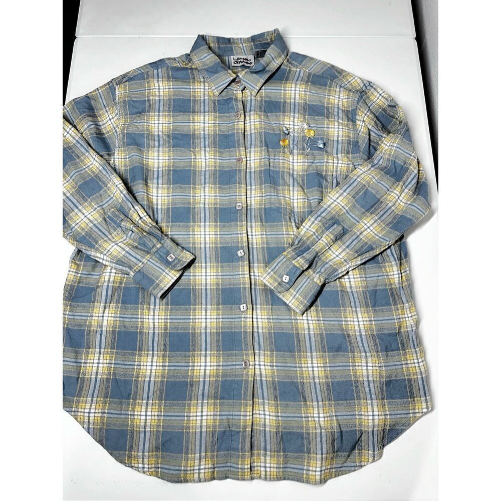 Vintage Lemon Grass Women’s Embroidered Plaid Button Up Shirt Long Sleeve Sz 3X